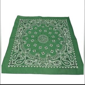 Vtg Thick Green White Classic Paisley Bandana Hanky Pocket Square 100% Cotton